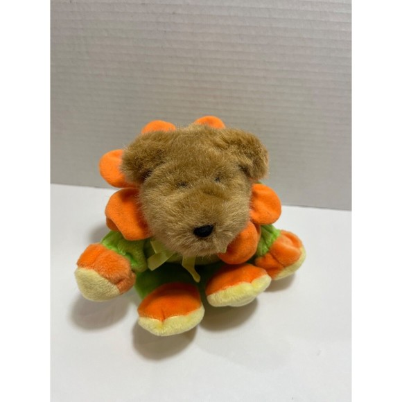 Vintage G.A.C. 1998 Plush Teddy Bear in Spring Orange and Green Flower Costume - Picture 3 of 7